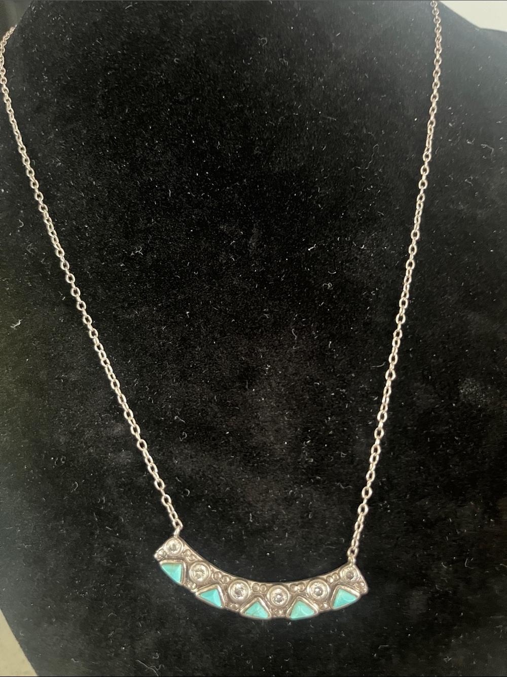 Turquoise Accent Silver Crescent Pendant Necklace - Women